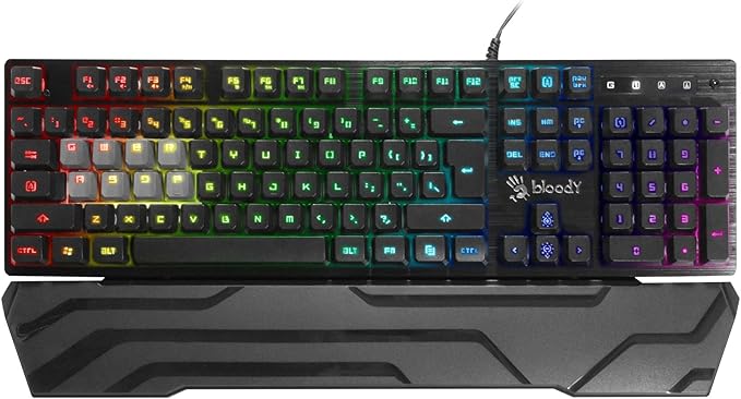 Bloody B380 Light Strike 8 Key Optical Membrane Gaming Keyboard | Full RGB LED Backlit Keyboard | Smooth & Linear Quite Keys | Ergonomic Detachable Wrist Rest Design | LK Optical Gaming Series