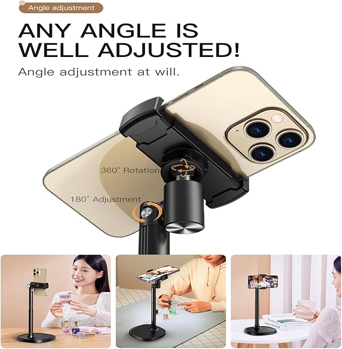 Hosannn Century Adjustable Cell Phone Stand Rotating Lifting Mobile Phone Holder for Desk & Video Recording Compatible with All iPhone for Galaxy(Black)