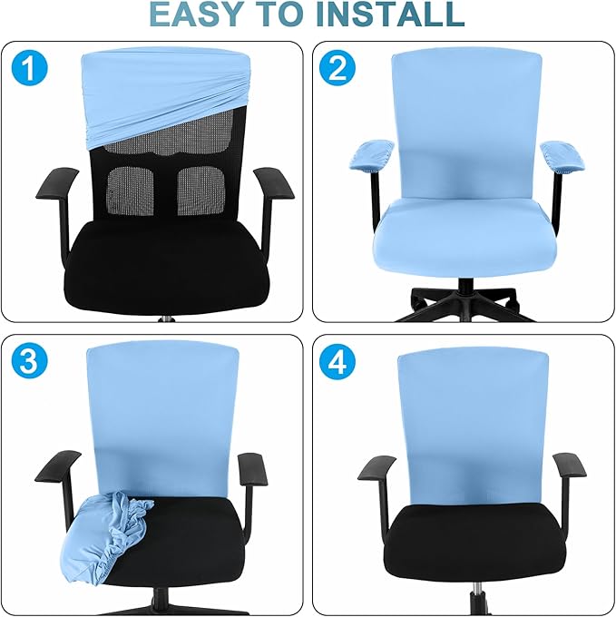 Tallew 4 Pcs Office Chair Covers Set Computer Universal Protective Stretchable Chair Seat Covers Desk Armrest Cover Pads Office Cushion Backrest for Rotating(Regular,Blue)