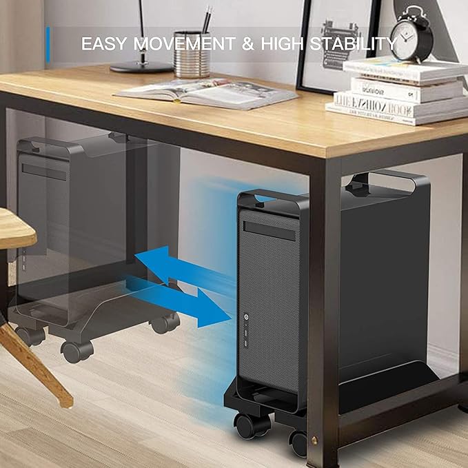 Universal ABS PC Computer Tower Stand Holder, Adjustable Width, Rolling Caster Wheels, 6-10 inches, Black