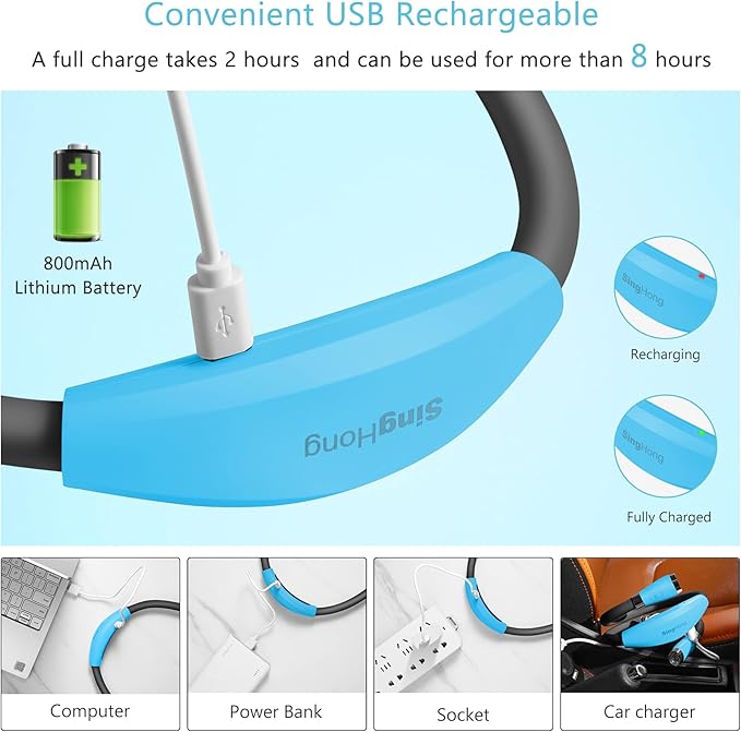 USB Rechargeable Neck Book Light for Reading in Bed, 4 LED Bulbs 4 Adjustable Brightness, Hands Free for Night Jogging or Mending Lamp (Blue)