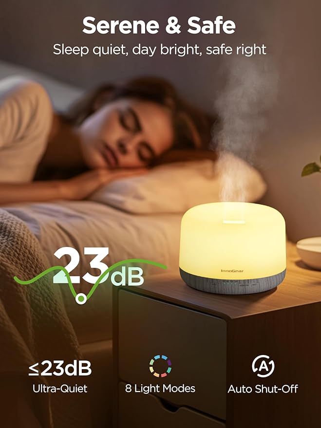 InnoGear Aromatherapy Diffuser & 10 Essential Oils Set, 500ml Essential Oil Diffuser with Remote Control Mother's Gift Ultrasonic Cool Mist Scent Humidifier Vaporizer Auto-Off Timer for Home, White