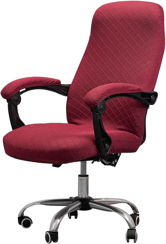 Melaluxe Office Chair Cover with Armrest Covers， Universal Stretch Desk Chair Cover, Computer Chair Slipcovers (Size: L) - Wine Red