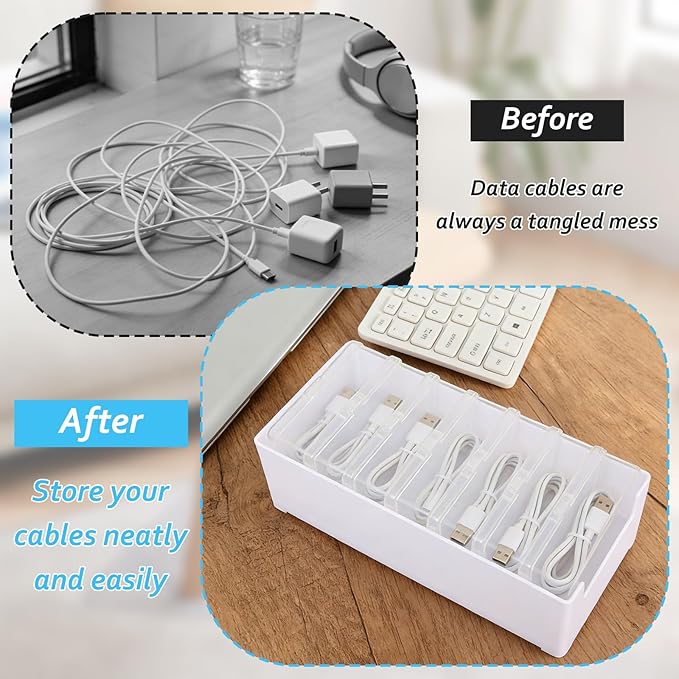 4 Set Cable Organizer Box with 7 Clear Switch Case Power Cord Organizer Desktop Cable Management Box Desktop Charger Cord Storage Organizer Box for Office Home Desk Accessories Stationery Supplies