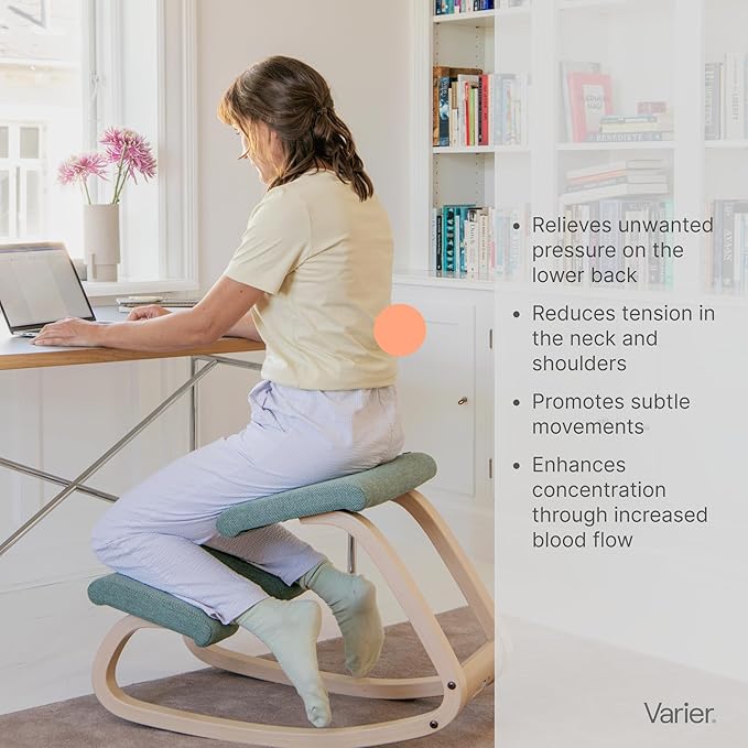 Varier Variable Black/Grey Ergonomic Office Kneeling Chair for Desk – Back Pain Relief, Rocking Seat for Home, Study & Posture Support – 10 Year Quality Guarantee