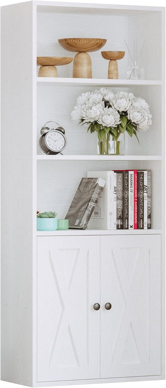IRONCK Industrial Bookshelves and Bookcases with Doors 11.8 in Depth Floor Standing 5 Shelf Display Storage Shelves Tall Bookcase for Home, Office, Living Room