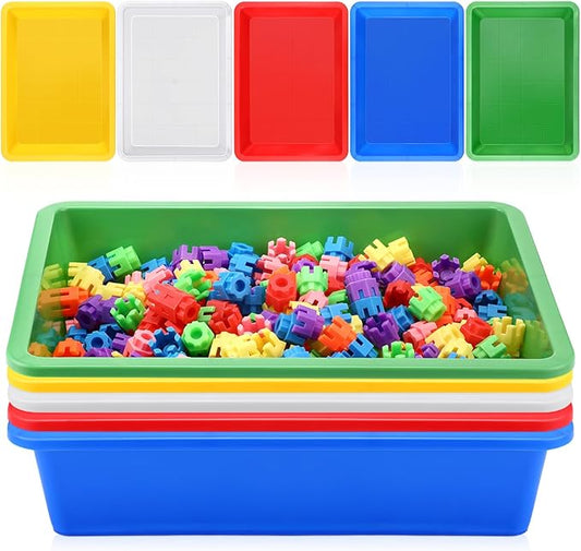 Hoteam 5 Pcs Paper Trays for Classroom Plastic Storage Bin Tray Bulk Stackable File Organizer for School Office Teacher Book Organization Supplies(Concise Color,13.78 x 9.84 x 3.15 Inch)