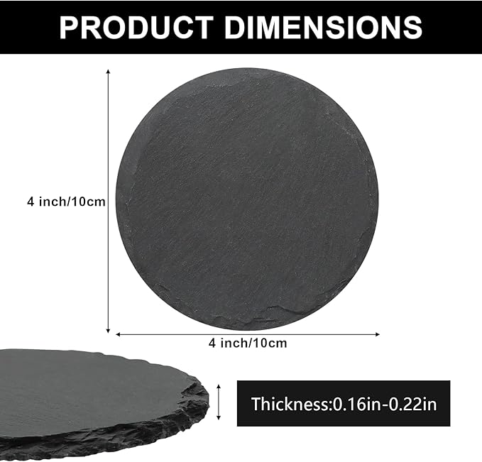 68 PCS Round Slate Drink Coasters Set, SIJDIEE 4 Inch Laser Engraving Black Slate Stone Coasters with Anti-Scratch Bottom and Coaster Holder for Office Bar Kitchen Home Dinner Table Decor Supplies