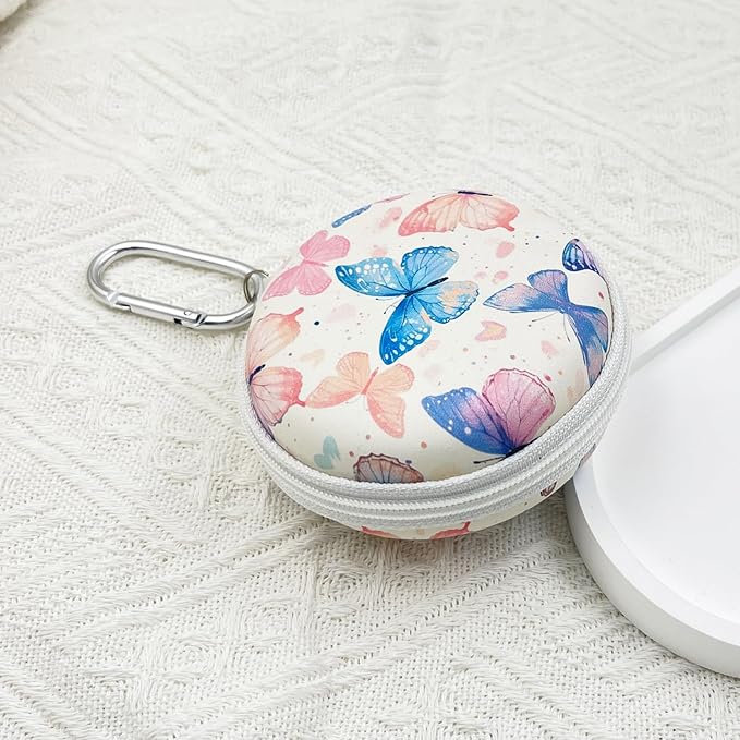 Earbud Case Headphone Organizer Ear Bud Case Portable EVA Carrying Box Storage Bag with Carabiner for AirPods Beats Bose Galaxy Buds 4/3/FE Data Cable Storage (Butterfly)