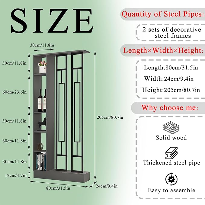 Wall Room Divider - Freestanding Wood Room Divider with Shelves, Wall Divider with Storage Cabinet, Easy Assembly Freestanding Decor for Bedroom, Office