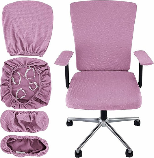 4 Pcs Office Chair Cover Set with 4 Extra Elastic Straps Universal Protective Office Chair Covers Stretchable Desk Chair Cover Office Armrest Cushion Backrest for Rotating Chair (Purple)