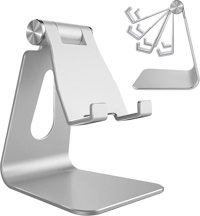 CreaDream Adjustable Cell Phone Stand, Phone Stand, Cradle, Dock, Holder, Aluminum Desktop Stand Compatible with Phone Xs Max Xr 8 7 6 6s Plus SE Charging, Accessories Desk,All Mobile Phones-Silver