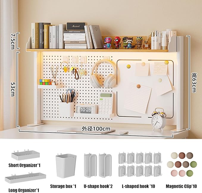 Clamp On Desk Organizer Shelf with Perforated Panels and Shelving Unit, Clamp-on Above or Under Desktop Storage Shelf for Office Home Dorm Desk