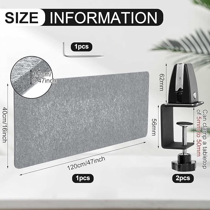 Colarr Sound Proof Dividers with Clamp 16 x 47 '' Mounted Desk Divider Privacy Panel Acoustic Absorbing Desk Partition Boards for Privacy Office Desktop Accessories Reduce Distractions (Light Grey)