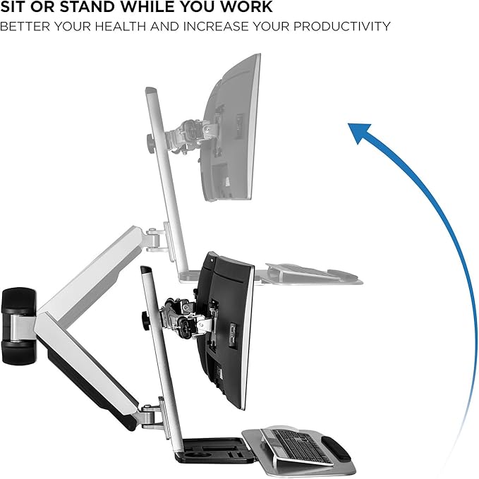 Mount-It! Dual Monitor Wall Mount Workstation with Keyboard Tray & CPU Holder, Sit-Stand Gas Spring Computer Station, Fits Two 27” Displays, 17.6 lbs Each, VESA 75x75 100x100
