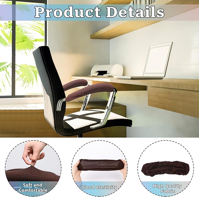 Vin Beauty Office Chair Armrest Covers, 2Pcs Office Removable Arm Rest Covering, Elastic Chair Armrest Covers, Office Seat Hand Rest Protector, Arm Covers Protectors for Office Chair(Coffee)