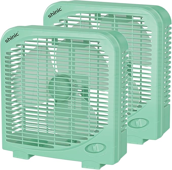 shinic 2 Packs 10" Tabletop Box Fan, 2 Speeds, Quiet Table Fan with Strong Airflow, Energy Efficient Small Box Fan, Portable Kitchen Exhaust Fan for Bedroom Bathroom Office Dorm Workshop, Green