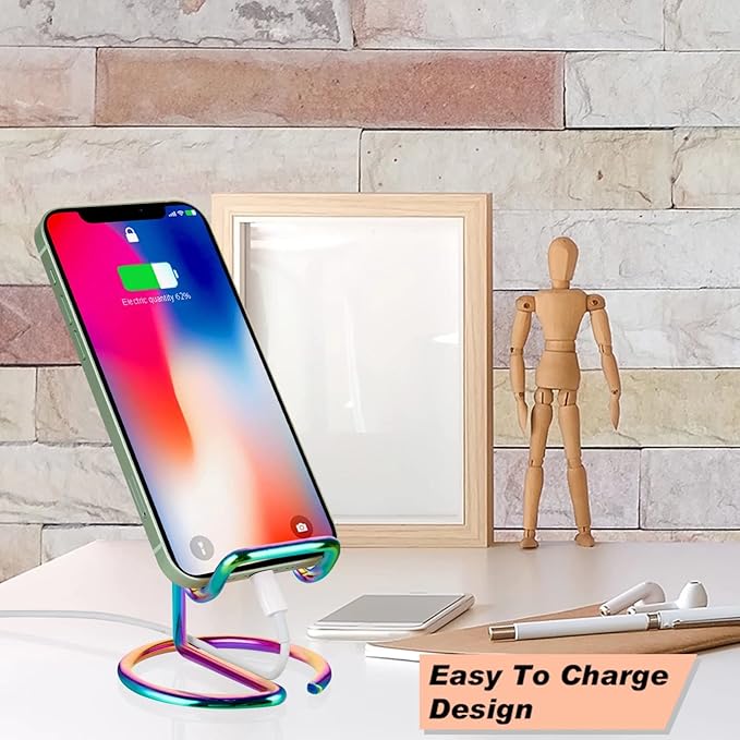 ROPOSY Cell Phone Stand for Desk, Cute Metal Rainbow Cell Phone Stand Holder Desk Accessories, Compatible with All Mobile Phones, iPhone, iPad