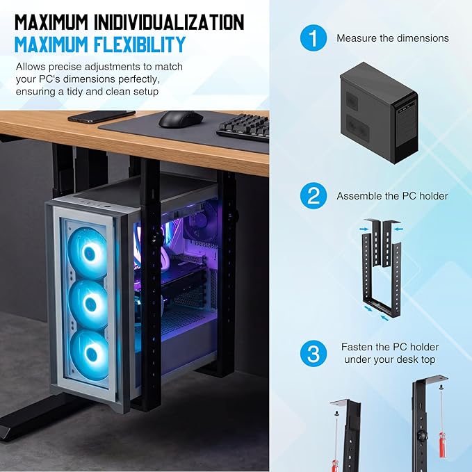 Under Desk PC Mount for Medium/mini-Tower Cases - Vertical/Horizontal CPU Holder up to 77 Lbs, Space-Saving Computer Rack