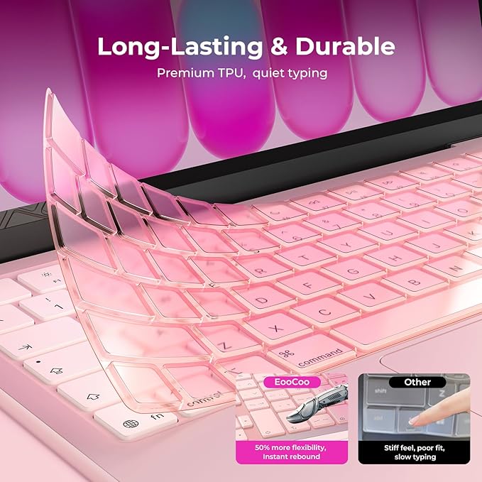 EooCoo Premium Keyboard Cover Skin Protector, Laptop Accessories Compatible with 2026 2025 2024 2023 2022 2021 M5-M1 Pro/Max MacBook Pro 14/16, M5-M2 MacBook Air 13/15, 2026 Mac Neo 13, Blush Clear