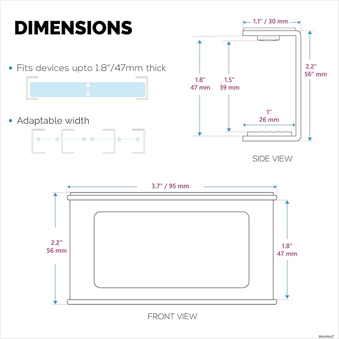 BRAINWAVZ Transparent Under Desk Laptop Holder Mount with Adhesive & Screw in, Devices Upto 1.8" Thick for Laptops, Macbooks, Surface, Cable Box, Routers, Keyboard, Modems, Network Switch & More