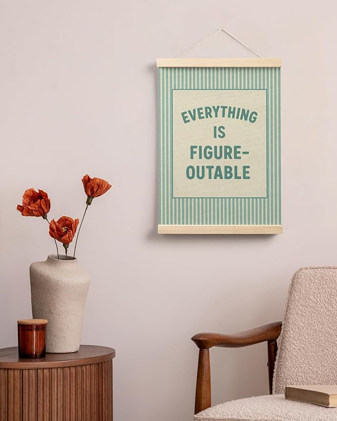 FGFK Everything Is Figureoutable Positive Affirmations Wall Art Poster Hanger Frame, Retro Cyan Inspirational Canvas Prints Framed Wall Decor for Office Classroom Home Bedroom, 12x16 Inch