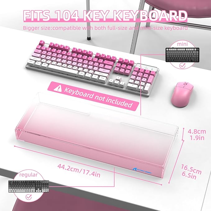 Attack Shark KC04 Acrylic Clear Transparent Keyboard Cover(17.4 * 6.5 * 1.89 inch) with Dustproof Waterproof Anti-hit Anti-cat Protective Case for Standard 104 Key Mechanical Gaming Keyboard Pink