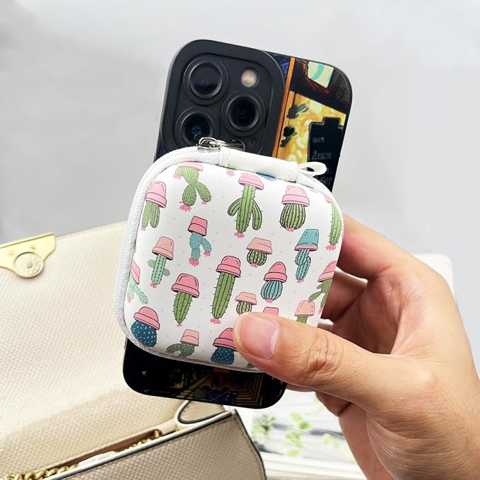 Earbud Case Headphone Organizer Ear Bud Case Portable EVA Carrying Box Storage Bag with Carabiner for AirPods Beats Bose Galaxy Buds 4/3/FE Data Cable Storage (Cactus)