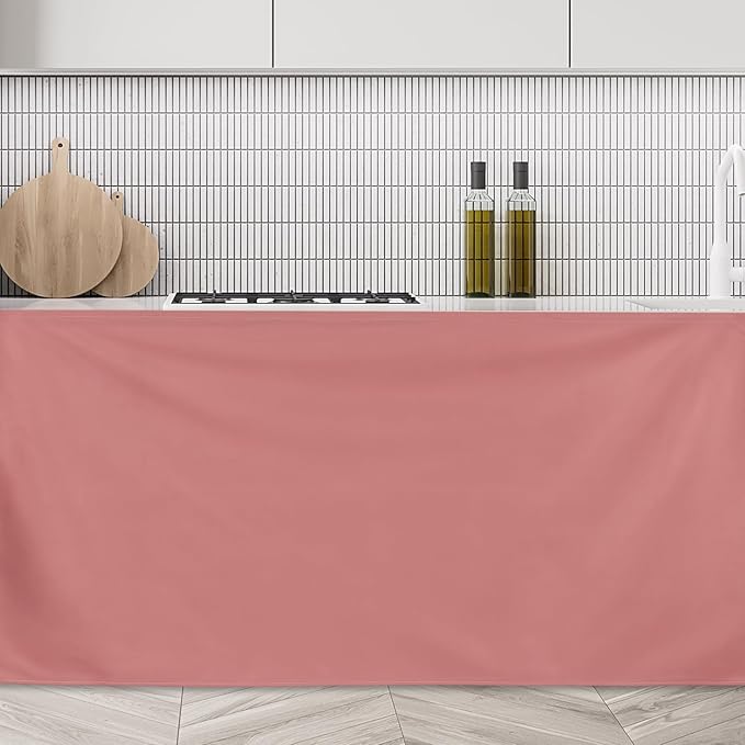 uxcell Cabinet Curtains, Dust Proof Privacy Drape Short Curtain, Hook & Loop Under The Desk Skirt for Kitchen Bathroom Closet Storage Room (35.4" W x 27.6" H, Brown Red)