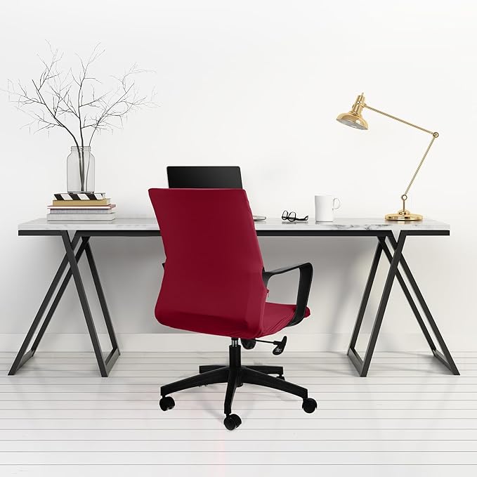 Tallew Office Chair Cover Stretchable Computer Universal Chair Seat Covers Removable Desk Chairs Slipcovers Washable Office Cushion Backrest for Rotating(Burgundy)
