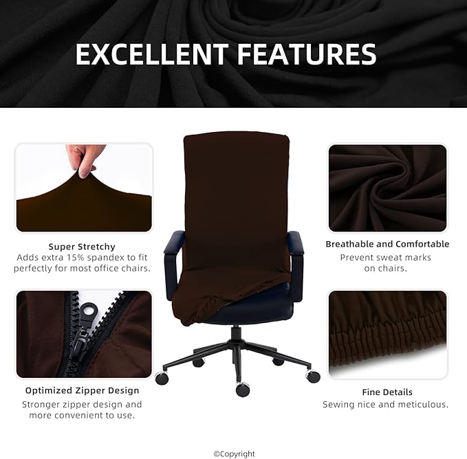 Stretch Computer Office Chair Cover with Durable Zipper - Universal Washable Removable Spandex Rotating Boss Chair Slipcovers for Dogs, Cats, Pets - Anti-dust Soft Desk Chair Seat Protector