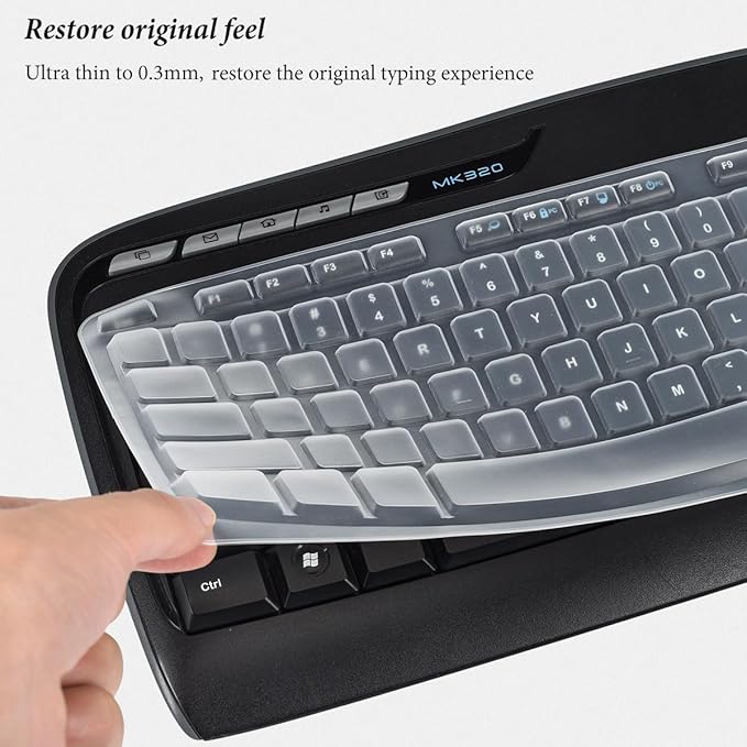 Keyboard Cover Compatible with Logitech MK320 MK330 K330 MK335 Wireless Desktop Keyboard, Logitech MK320-YR002/Y-R0009 Keyboard Protector Skin-Clear