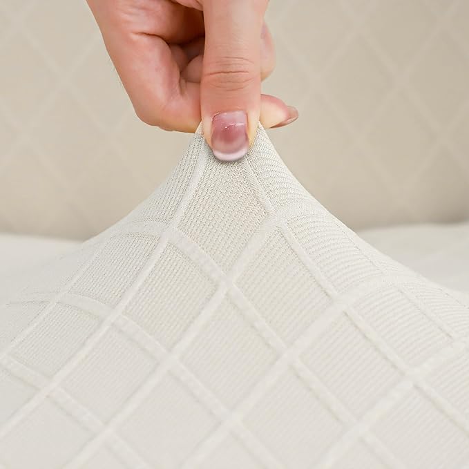 Criss Cross Chair Cover Waterproof Jacquard Wide Armless Desk Chair Slipcover 1 Piece Washable-Ivory