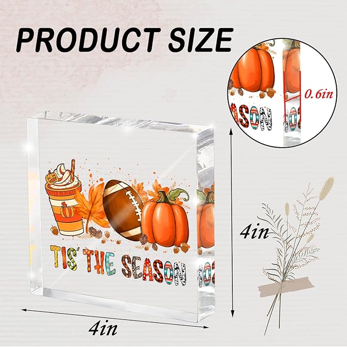 Thanksgiving Day Home Decor Sign - Tis The Season Acrylic Tabletop Decor with Fall Harvest Thanksgiving Artwork, Perfect for Dining Table, Office or Mantel, 4x4 Inches
