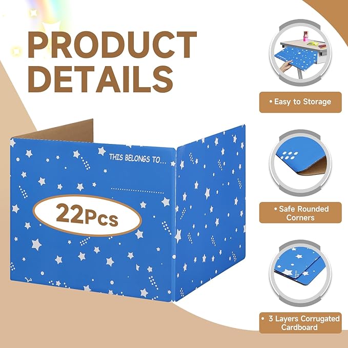 EARTHSON 22 Pack Galaxy Theme Class Privacy Shields, Desk Dividers for Students, Cardboard Privacy Folder for Students, Privacy Boards, Test Divider Classroom Study Carrel Teacher Supplies, Blue
