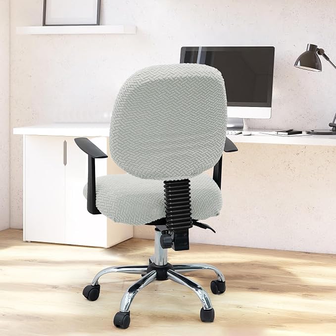 MIFXIN Computer Office Chair Cover Stretch Elastic Slipcover 2 Piece Stretchable Jacquard Computer Chair Seat Cover Furniture Protector for Office Home, Only Covers NO Chair (Light Grey)