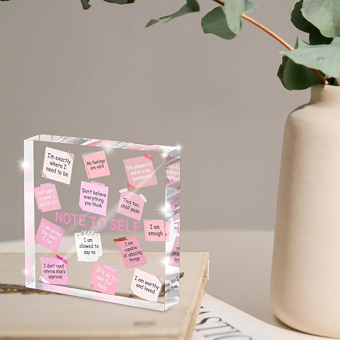 Female Desk Decor, 4x4 Inch Pink Acrylic, Motivational Quotes, Inspirational Desk Decor, Girls Dorm Must-Have, Positive Affirmation Gift for Women