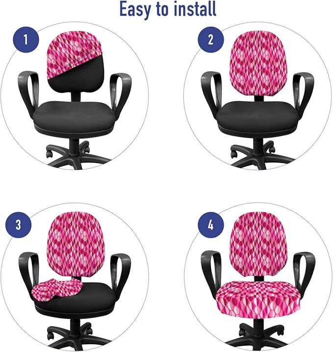Ambesonne Fuchsia Office Chair Slipcover, Vertical Oval Circles Vintage Abstract Round Leaf Image, Protective Stretch Decorative Fabric Cover, Standard Size, Fuchsia Pink