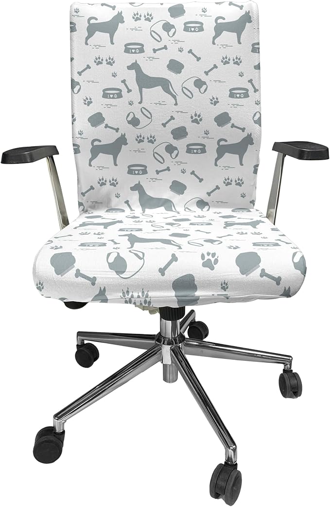 Ambesonne Dog Lover Office Chair Cover, Dog Lover Concept of Pet Silhouettes with Collar Bowl Bone, Stretchable Decorative Universal Size High Back Printed Slipcover, White Blue