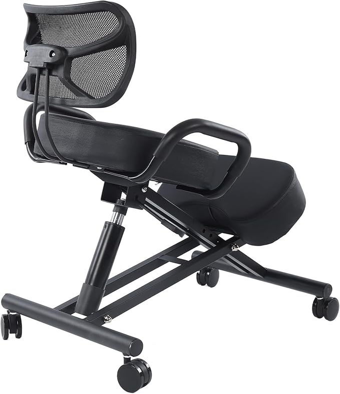 Ejoyous Kneeling Chair, Pneumatic Posture Correcting Knee Stool with Cushion Height Adjustable Rolling Orthopaedic Desk Stool for Banking Meeting Room Office Home Reception