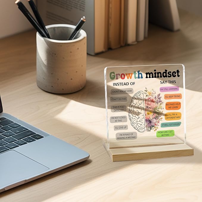 Growth Mindset Inspirational Decor Sign, Positive Affirmations Acrylic Plaque for Home Office Decor