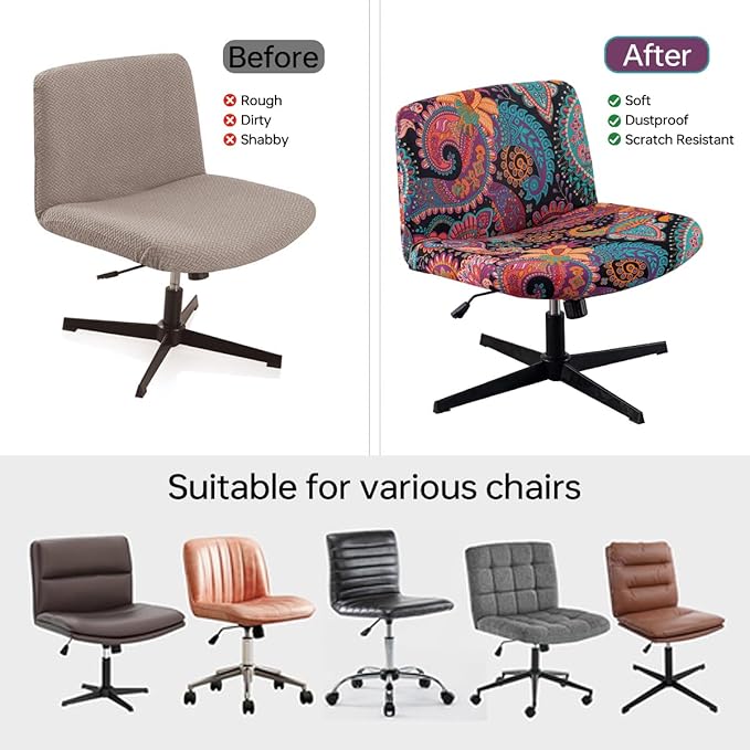 Armless Chair Slipcover Stretch Criss Cross Chair Cover, Mid Back Wide Seat Accent Chair Covers,Modern Vanity Chair Cover for Office Desk (P)