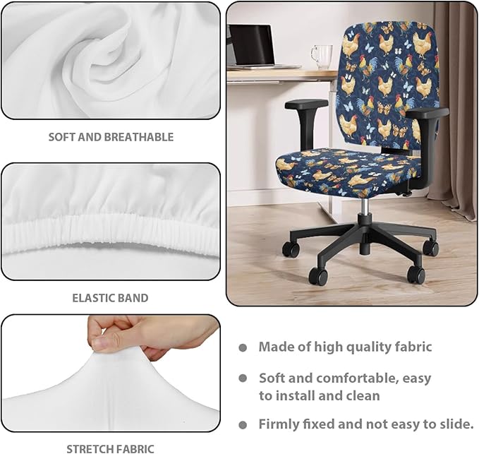 GLENLCWE Rooster Butterfly Beach Office Chair Slipcovers,Polyester Computer Chair Seat Covers Stretch High Back Chair Cover with Elastic Edge