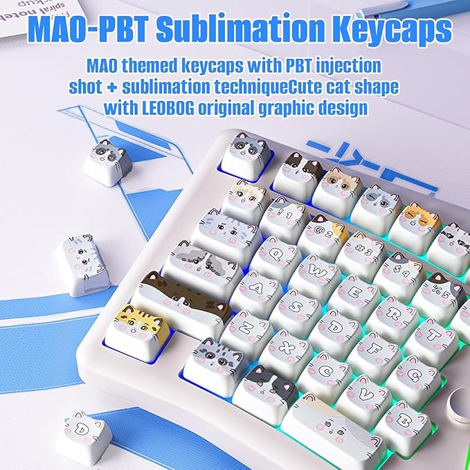 LEOBOG A75 Wireless Mechanical Keyboard, 75% Split Alice Layout, Hot-Swappable RGB Backlit with Knob & Cat Keycaps, 2.4G/USB-C/BT5.0 Cute Creamy Gaming Keyboard - Barbie Switch, Pink