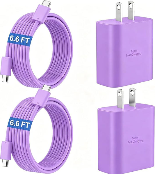 45W Super Fast Charger USB C Android Phone Type C Charger Fast Charging Block with 6.6FT Cord for Samsung Galaxy S26/S26 Ultra/S26+/S25 Ultra/S25/S24 Ultra/S24/S23 Ultra/S22/S21/S20/Note 10, Purple