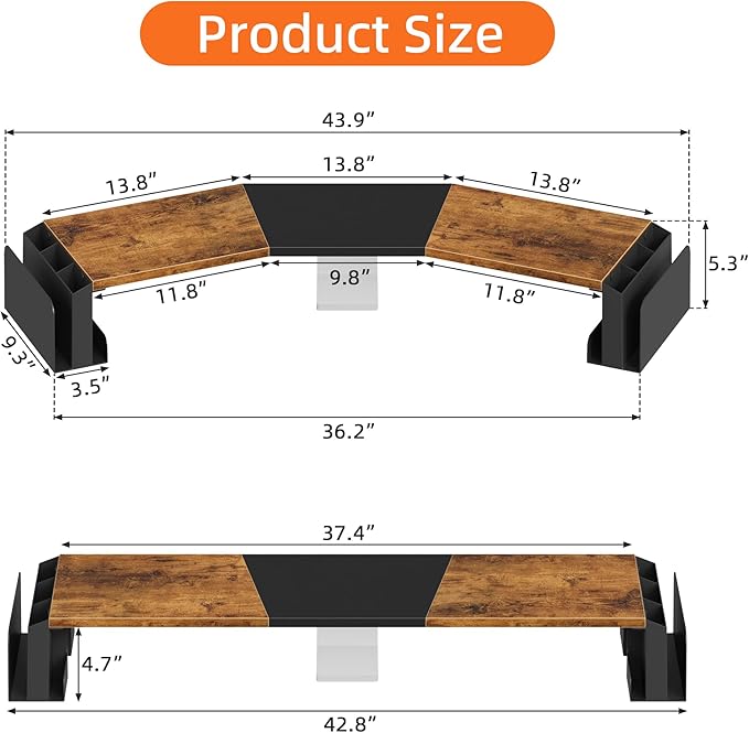WESTREE Dual Monitor Stand Riser with Drawer, 3 Shelf Computer Monitor Riser with Adjustable Length and Angle, Desktop Monitor Stand Riser Storage Organizer for 2 Monitors (Brown)