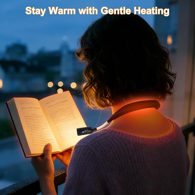 Book Light, 3-Color & 9-Brightness Reading Light, Bendable Neck Light, 60-hr Lasting Rechargeable Lamp, Perfect Book Light for Reading in Bed, Knitting, Camping (Heating, 1)