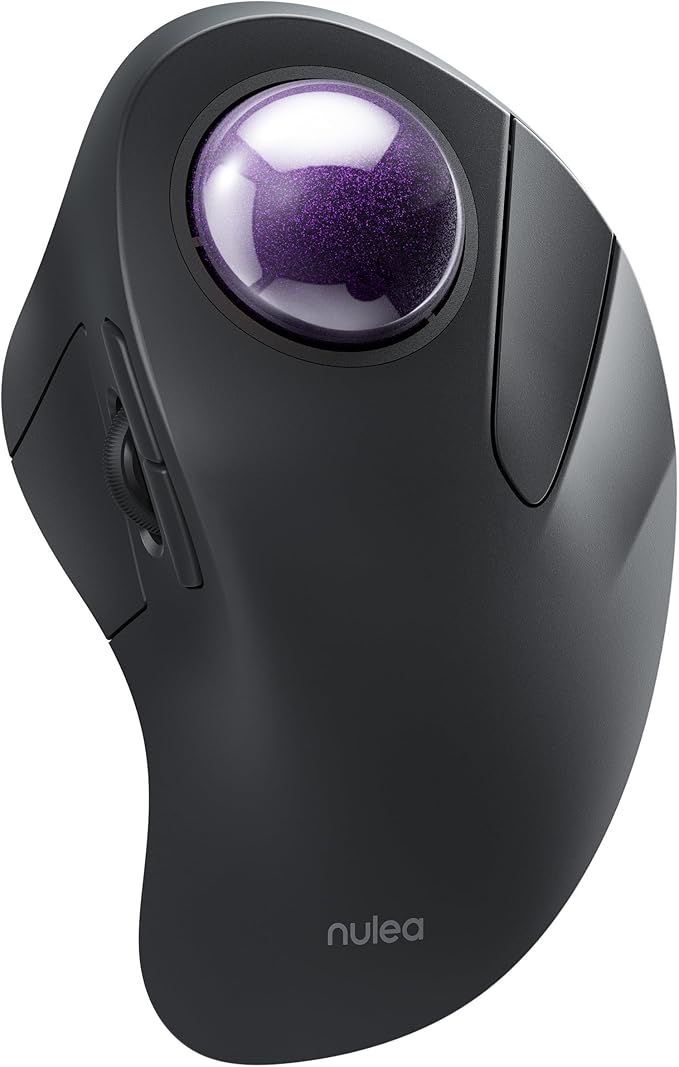 Nulea Wireless Ergonomic Trackball Mouse, Rechargeable, Bluetooth Rollerball Mouse, 44mm Index Finger Trackball, 5 Adjustable DPI, Compatible with PC, Laptop, iPad, Mac, Windows, Android