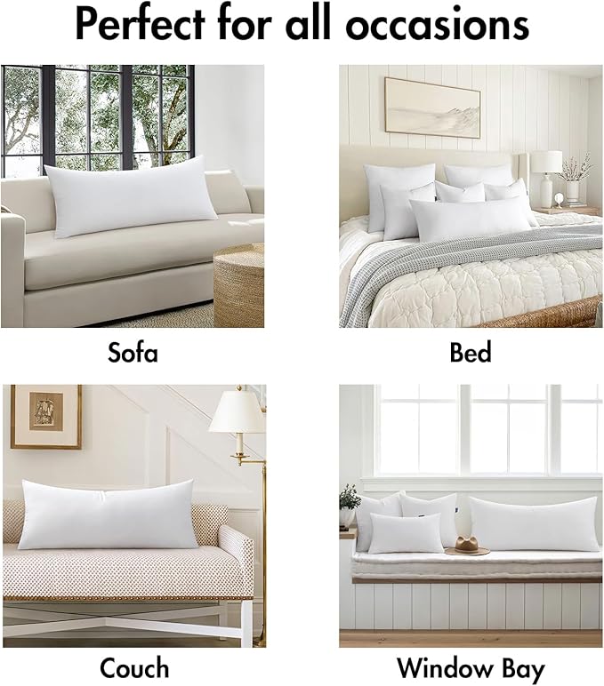 MIULEE 16x26 Inch Throw Pillow Insert Premium Throw Pillow Virgin Microfiber Stuffer Rectangle Pillow for Sofa Bed Couch