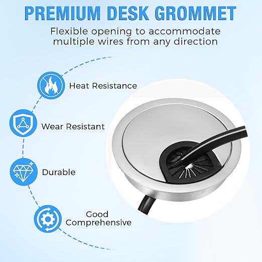 Desk Grommet 2-3/8" (60 mm), Desk Cord Hole Cover, Cable Grommet ABS Plastic, Desk Hole Grommet for Office and Home Table Cable, Detachable Cable Cord Organizer (Silver Sand 8 Pcs)